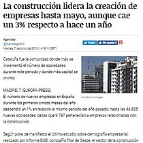 La construccin lidera la creacin de empresas hasta mayo, aunque cae un 3% respecto a hace un ao